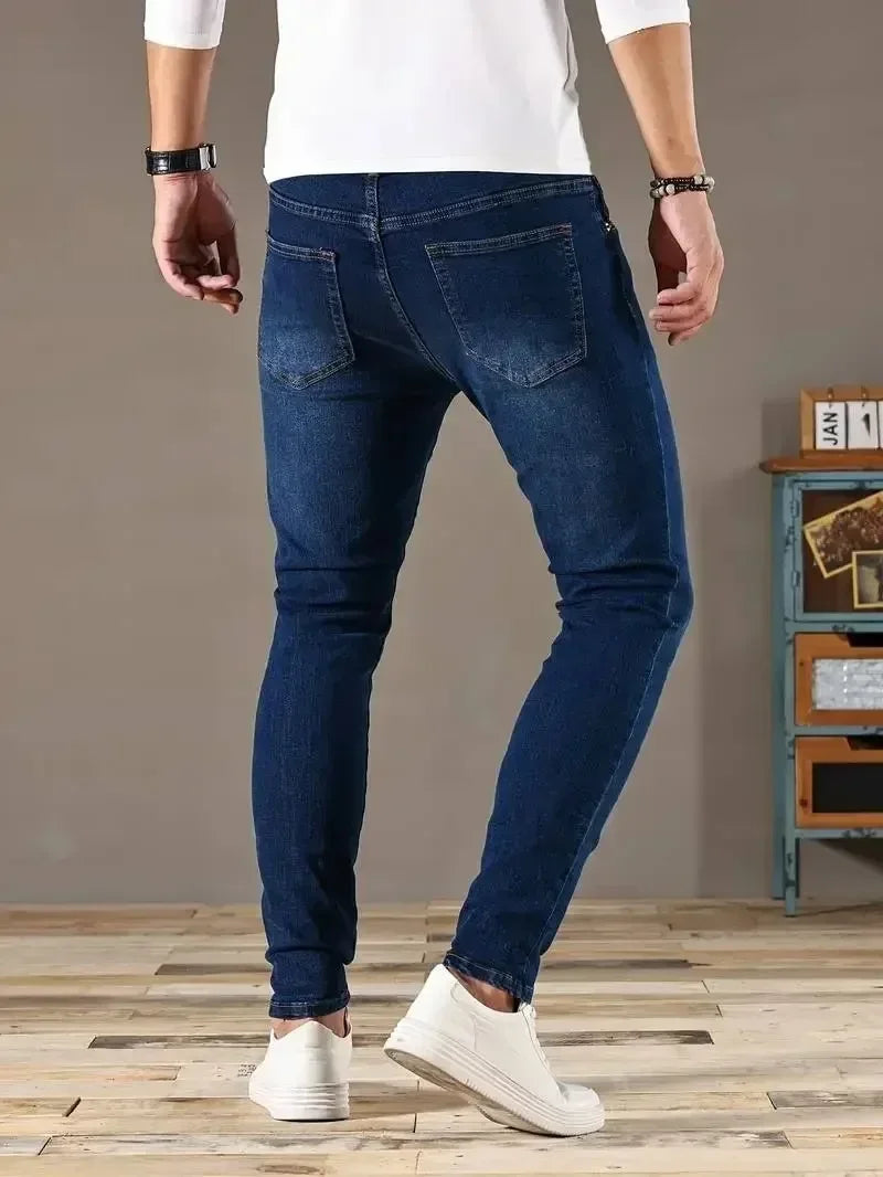 Mens Slim Fit Classic Skinny Jeans Denim Blue Casual Style