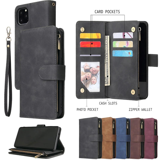 Premium Leather Wallet Case For iPhone 16 15 14 13 12 11 17 Pro Max Plus  Magnetic Flip Cover