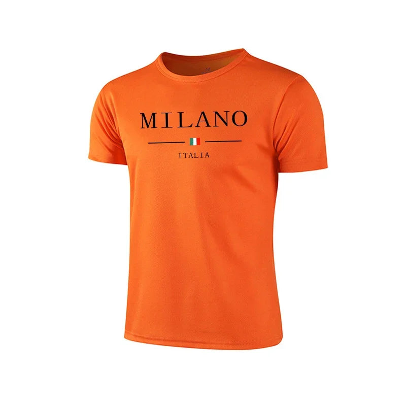 Mens T-shirt Print Casual Fitness Exercise Tops Outdoor Jogging Marathon Clothing Summer Quick-Dry Mesh Tees Cycling Sportswear