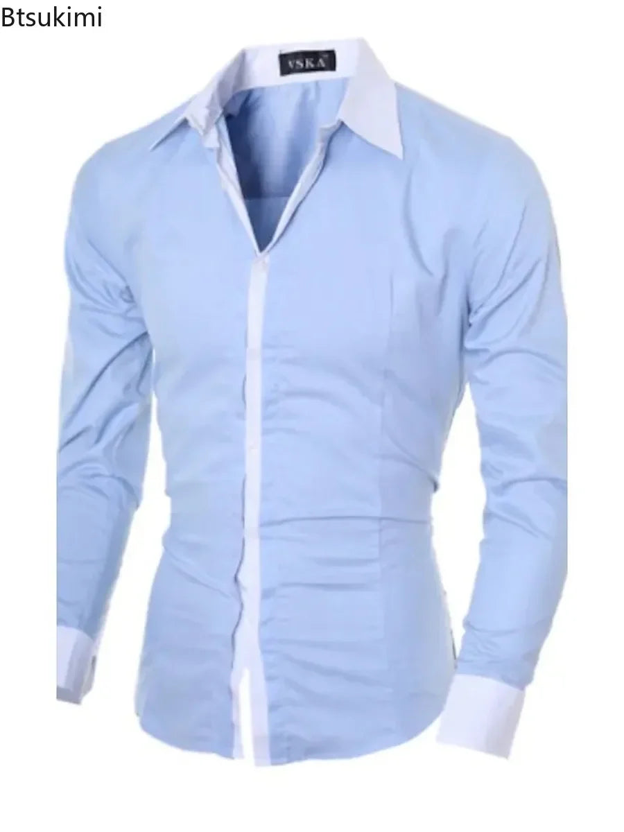 Men's Patchwork Dress Shirt for Business and Casual Wear