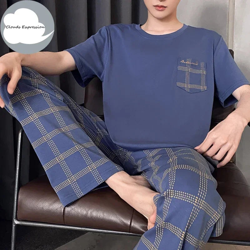 Summer Knitted Mens Casual Pyjamas Set