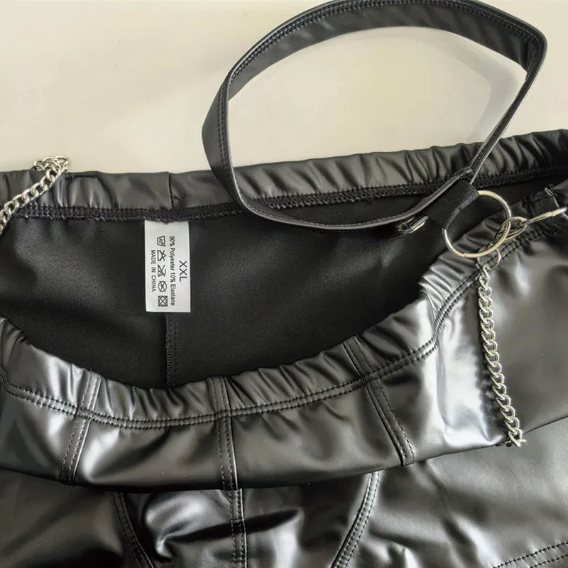 Men's Black Faux Leather Boxer Shorts for Nightclub Use