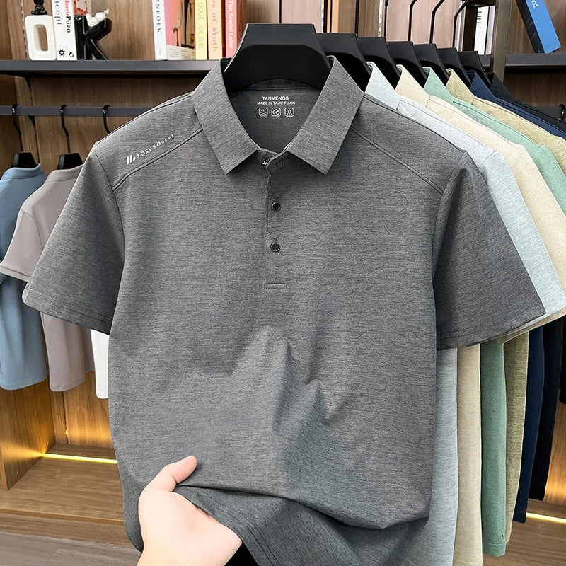 Mens Modern Polo T Shirt Short Sleeve Slim Fit Design Tops Suitable For Business Casual And Daily Wear