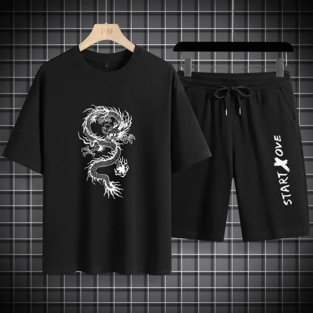 Men's Casual Two Piece Set with Eagle Print