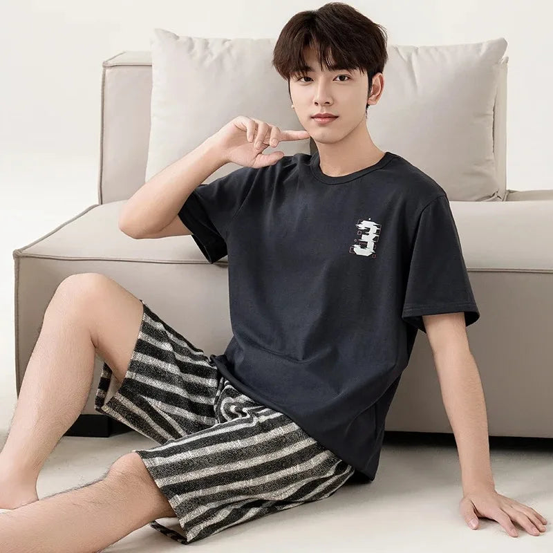 Summer Cotton Pyjamas Casual Pajamas Sleep Tops Shorts For Men Lovely Panda Print Pajama Sets Comfortable Cool Sleepwear 2022