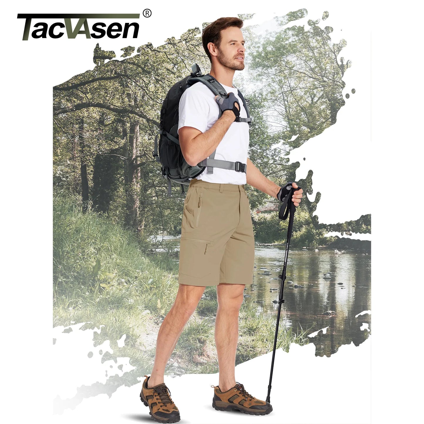 TACVASEN 5 Zipper Pockets Summer Quick Dry Cargo Shorts Mens Fishing Shorts Stretch Outdoor Hiking Nylon Work Shorts Lightweight