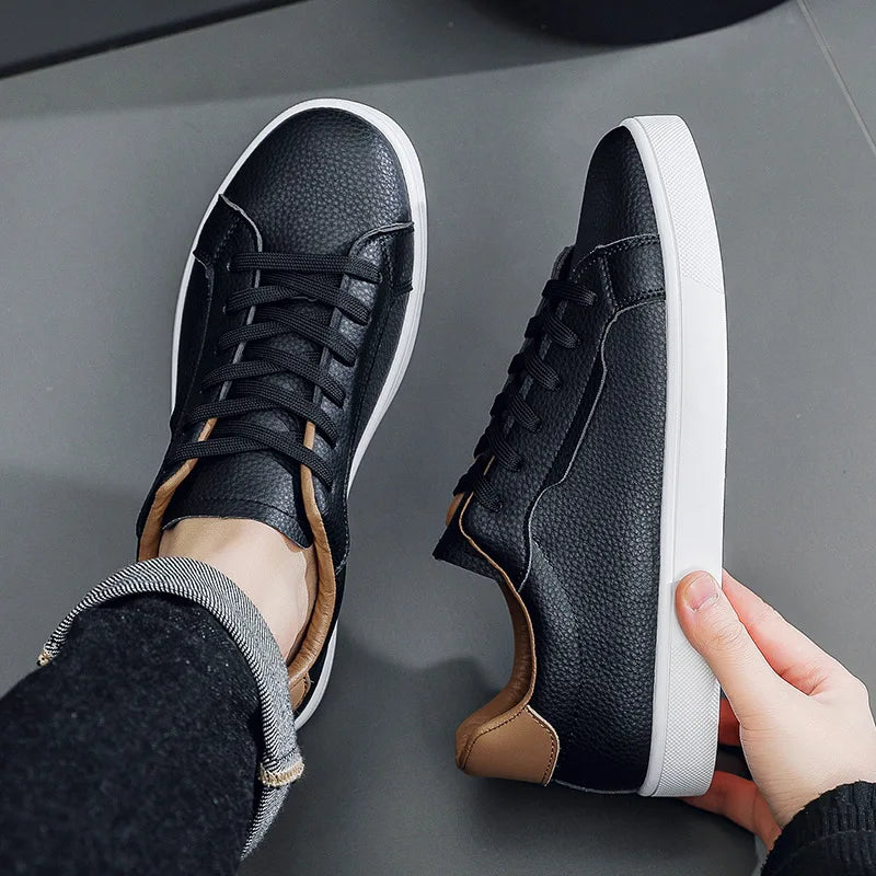 Men's Lightweight Lace Up Casual Leather Board Shoes