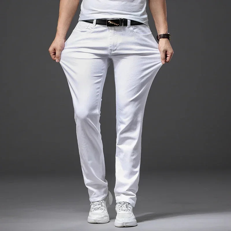 Men's Slim White Jeans Casual Trousers for Spring and Autumn