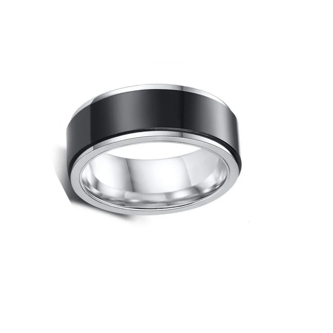 LENNIK Trendy Rotating Stainless Steel Ring for Men, Creative Double-layer Black Ring