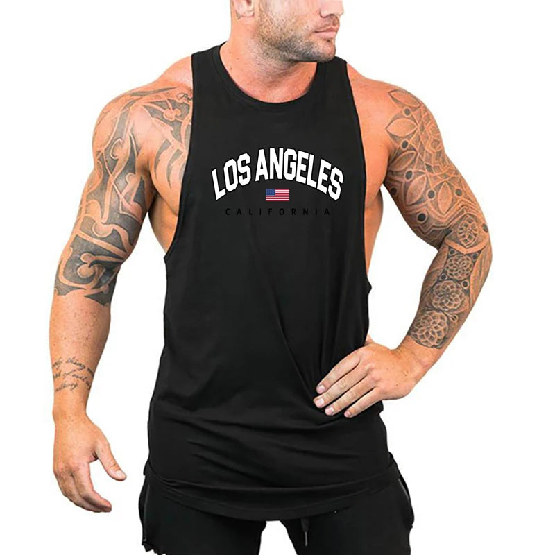 Mens Bodybuilding Tank Tops Casual Sleeveless Fitness Muscle Shirt Gym Sport Vests Summer Cotton Breathable Cool Loose Clothing