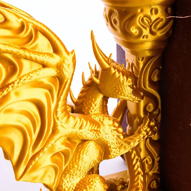 BookShelf in Gold + Black Dragon Bookends 3D Printed Animal Dragon
