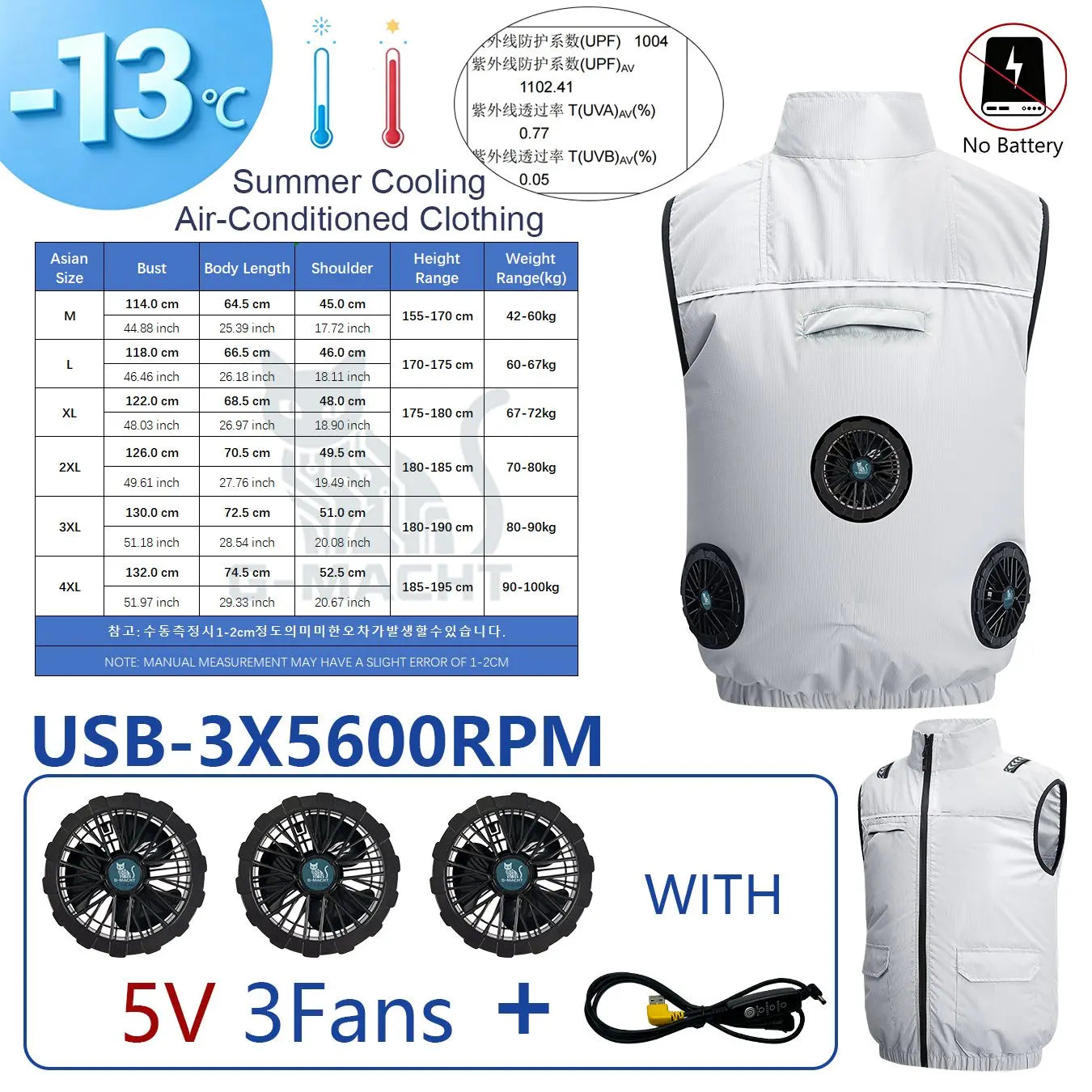 G-MACHT USB 12V/5V Cooling Vest for Men and Women
