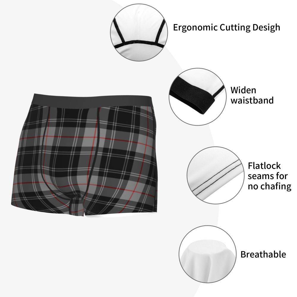 Black Watch Tartan Boxer Shorts for Men in Lycra and Polyester