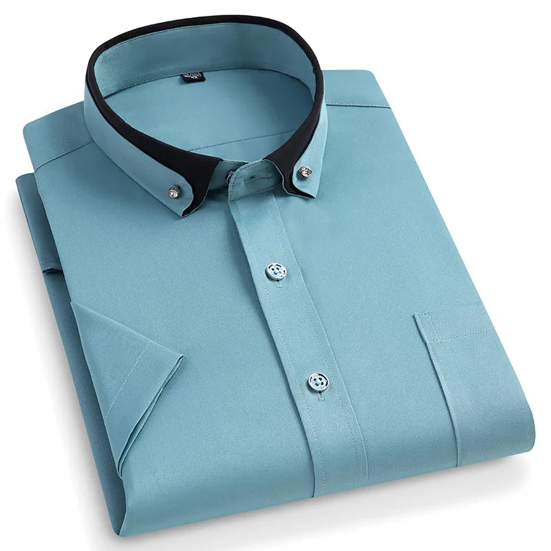 Men's Short Sleeve Business Dress Shirt with Contrast Collar