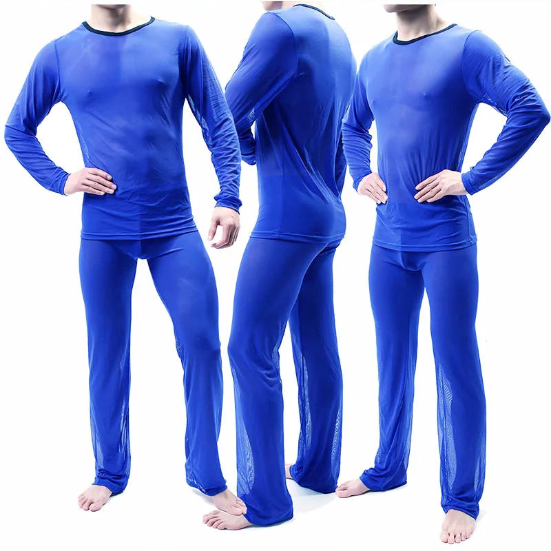 Men's Sheer Pajama Set See-Through Sleepwear