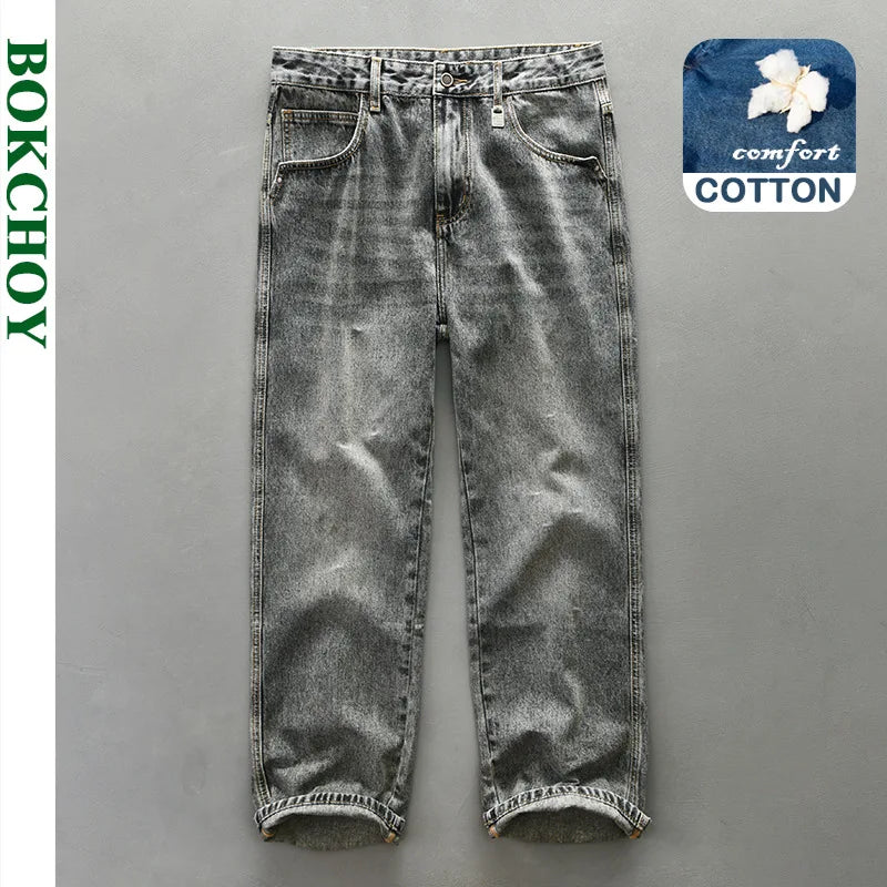 Men's Straight Cotton Joggers Vintage Wash Jeans