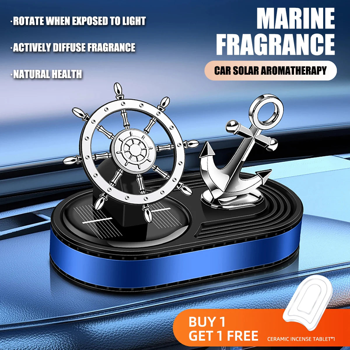 Anchor Car Air Freshener Solar Rotating Diffuser Red Blue Black