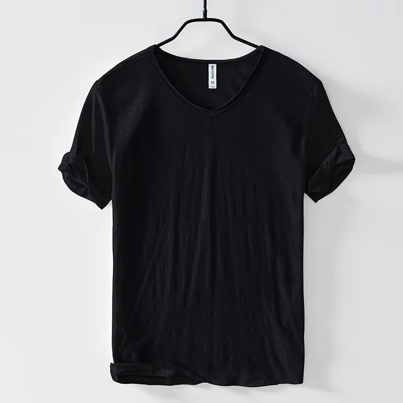 New Mens T Shirt Pure Color V Collar Short Sleeved Tops Tees Men T-Shirt 10colors slim Man T-Shirts Fitness For Male Clothes