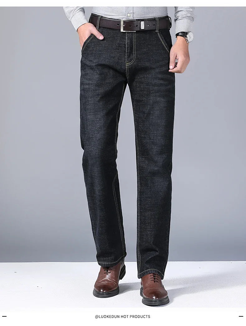 Men's Straight Jeans Comfortable Business Denim Pants
