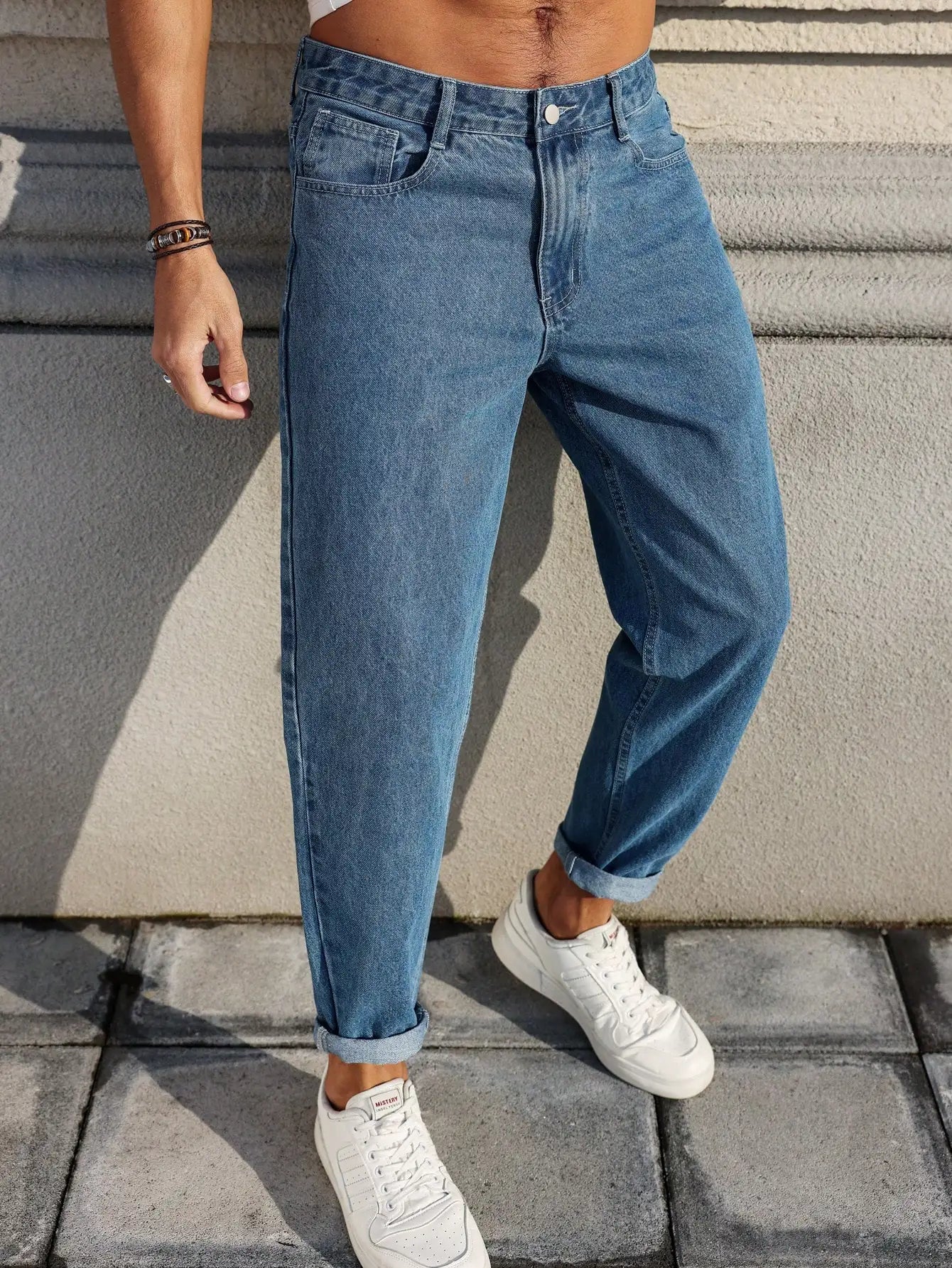 Men's Loose Fit Blue Denim Jeans for Casual Wear