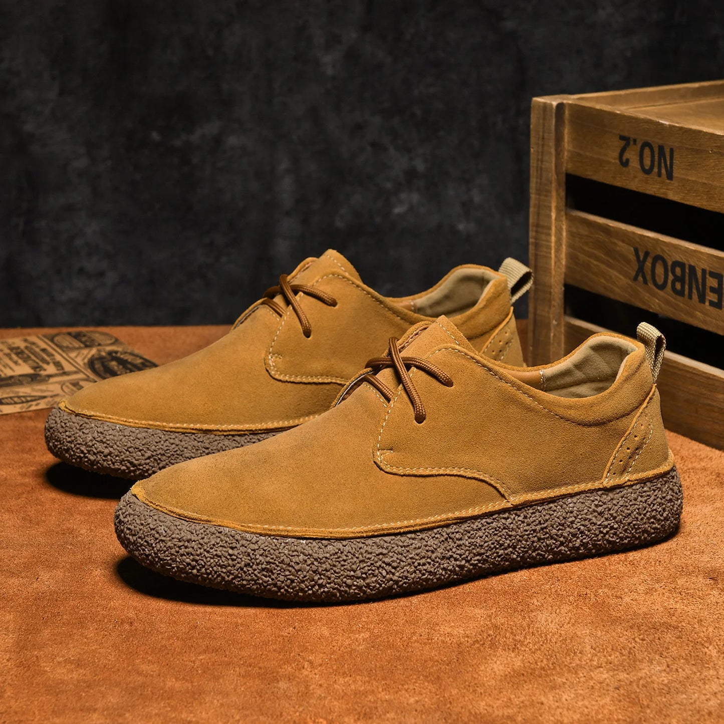 Men's Frosted Leather Casual Lace-Up Shoes
