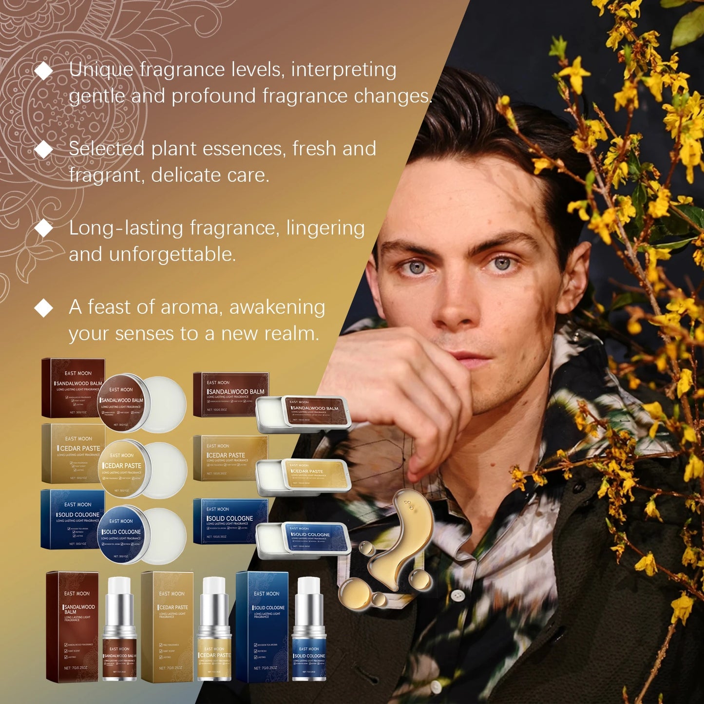 Men Sandalwood Balm Portable Body Fragrance Solid Balm