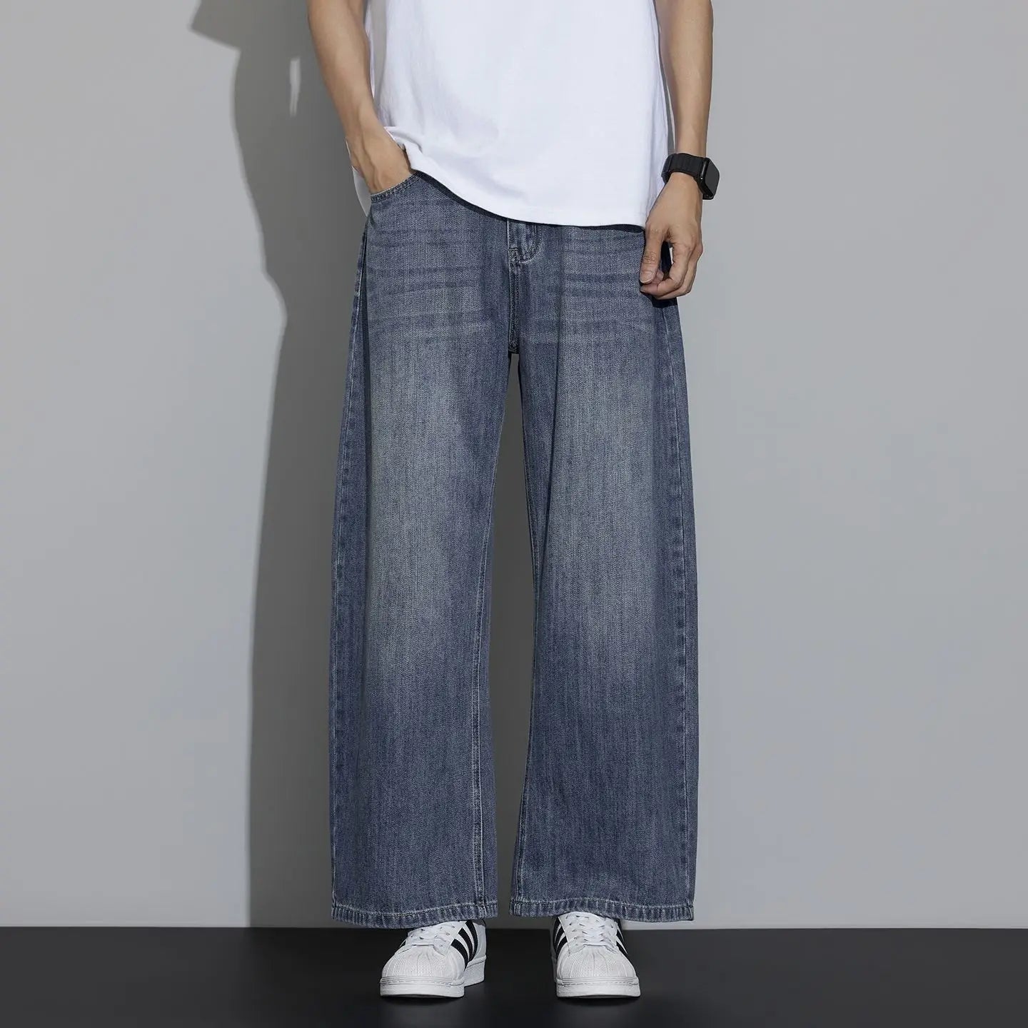 Men's Casual Loose Straight Nine-Point Jeans