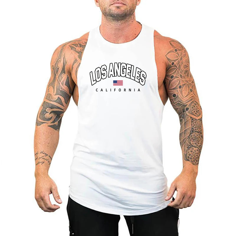 Mens Bodybuilding Tank Tops Casual Sleeveless Fitness Muscle Shirt Gym Sport Vests Summer Cotton Breathable Cool Loose Clothing