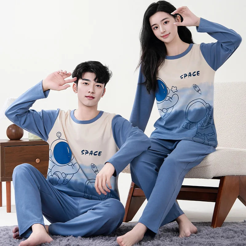 Spring Couples Sleepwear for Women Man Cotton pajama sets Sleep Tops Trousers Home clothes pijama conjuntos de pijama hombre