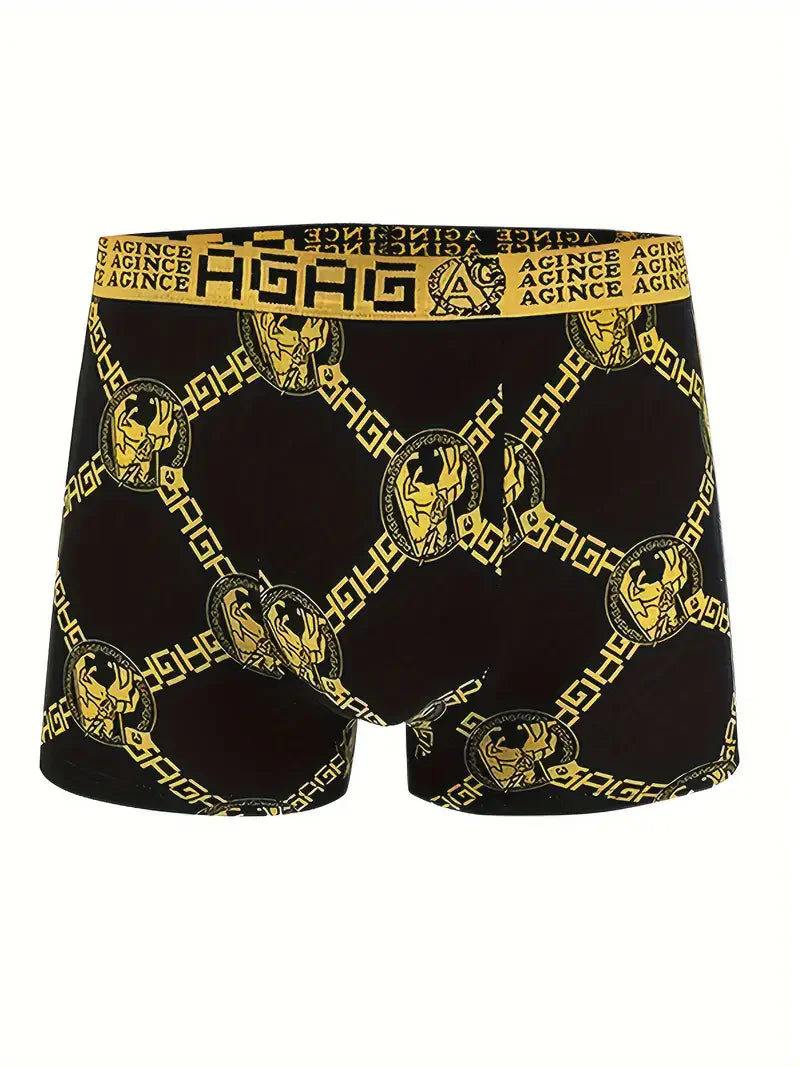 Men's Boxer Shorts Black Gold Print 4pcs Set