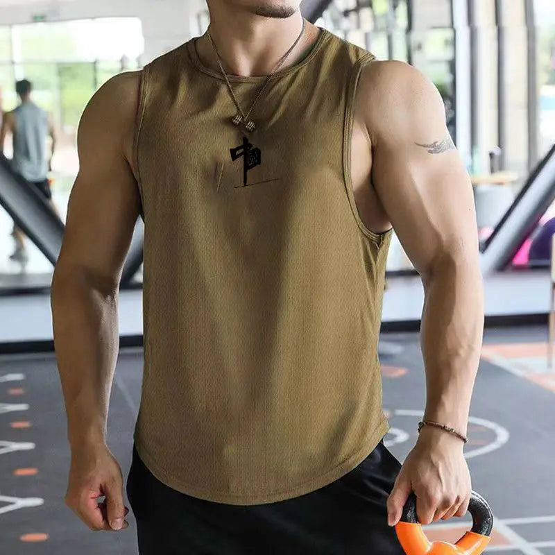 Mens fitness gyms Tank top Summer Men's Trendy Brand Running Training Quick Dry Sports Sleeveless Vest Basketball T-Shirt Vest