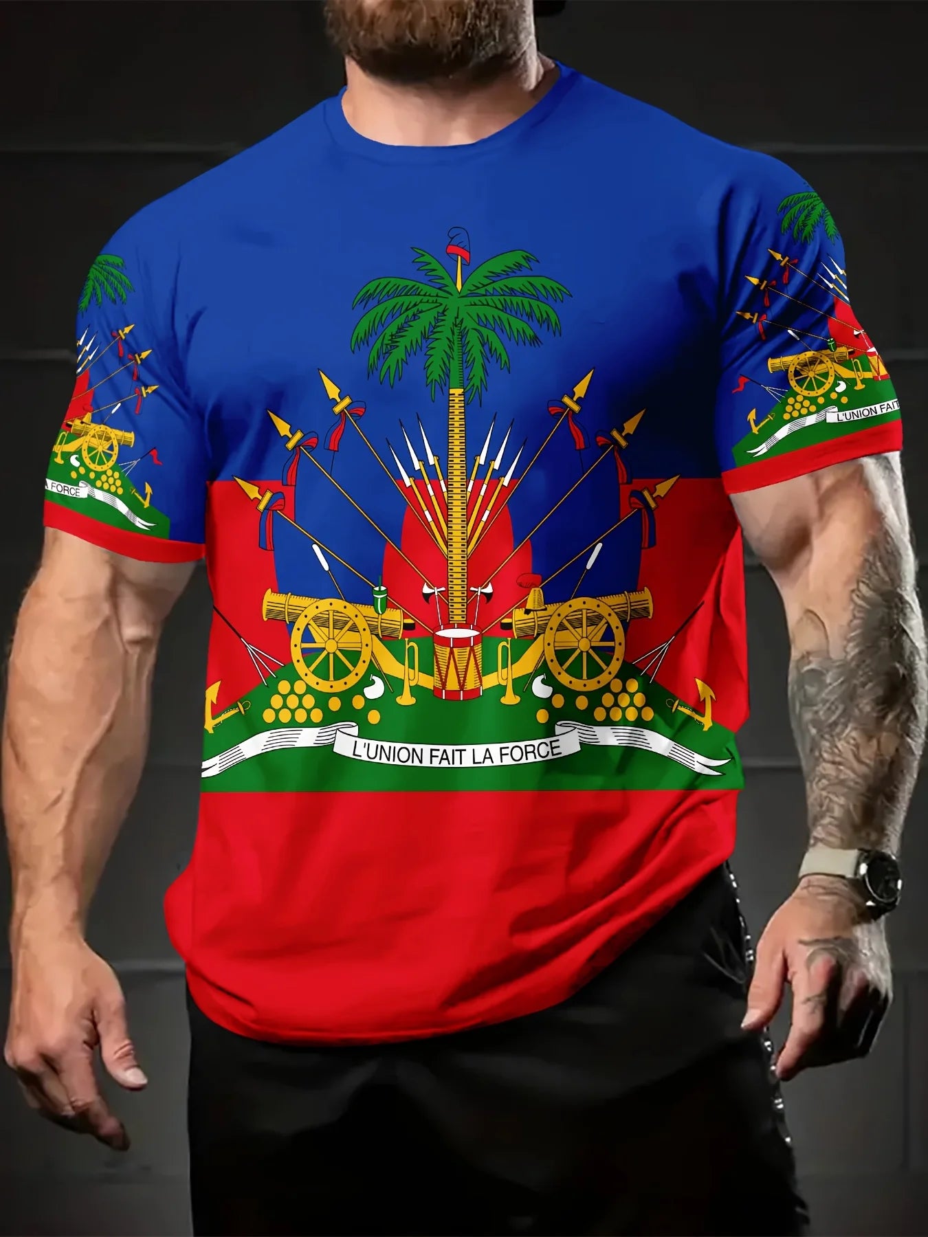 Men's Casual T-Shirt with Haitian Flag Print
