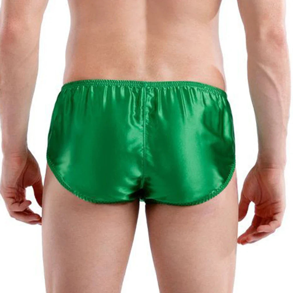 Mens Silk Underwear  Middle Waist Bikinis Glossy Bottoms Briefs Panties Lingerie U Convex Pouch Briefs Loungewear