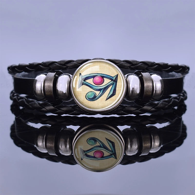 Egyptian Ankh Cross Punk Bracelet Vintage Ancient Egypt Anubis Scarab Goddess Woven Multilayer Bracelets Jewelry Gift