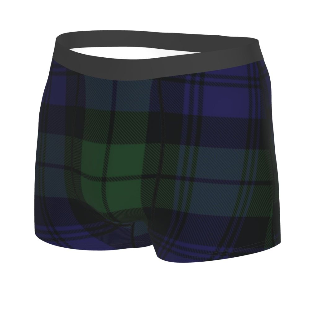 Black Watch Tartan Boxer Shorts for Men in Lycra and Polyester