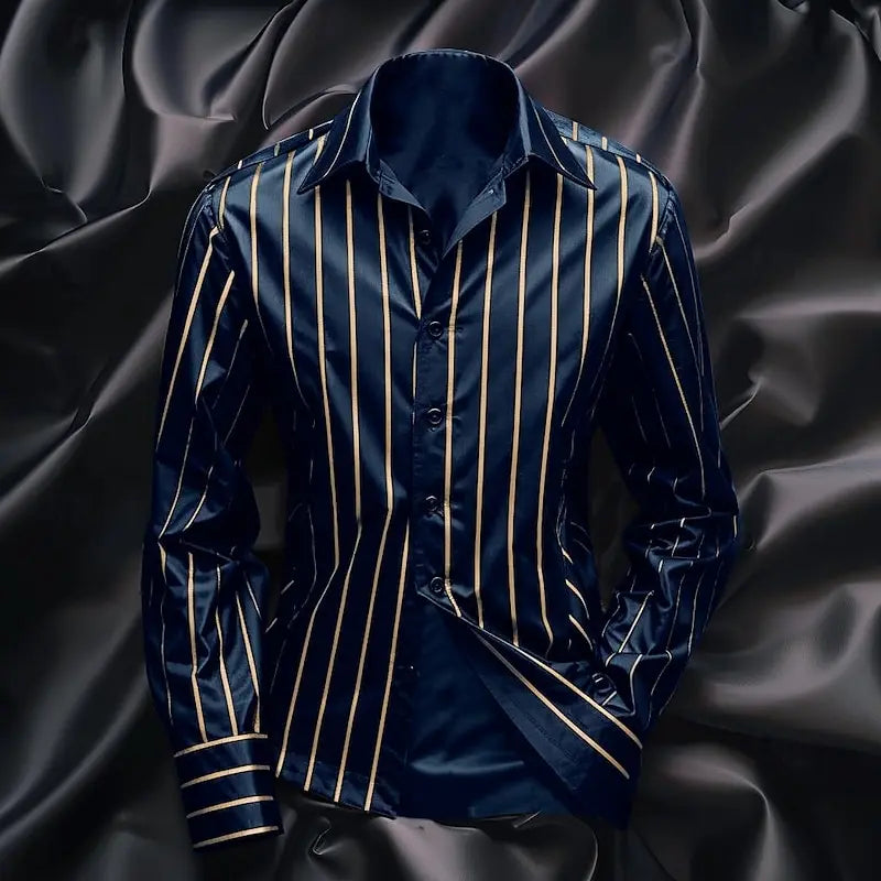 Men's Casual Long Sleeved Striped Shirt in Polyester