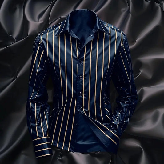 Men's Casual Long Sleeved Striped Shirt in Polyester