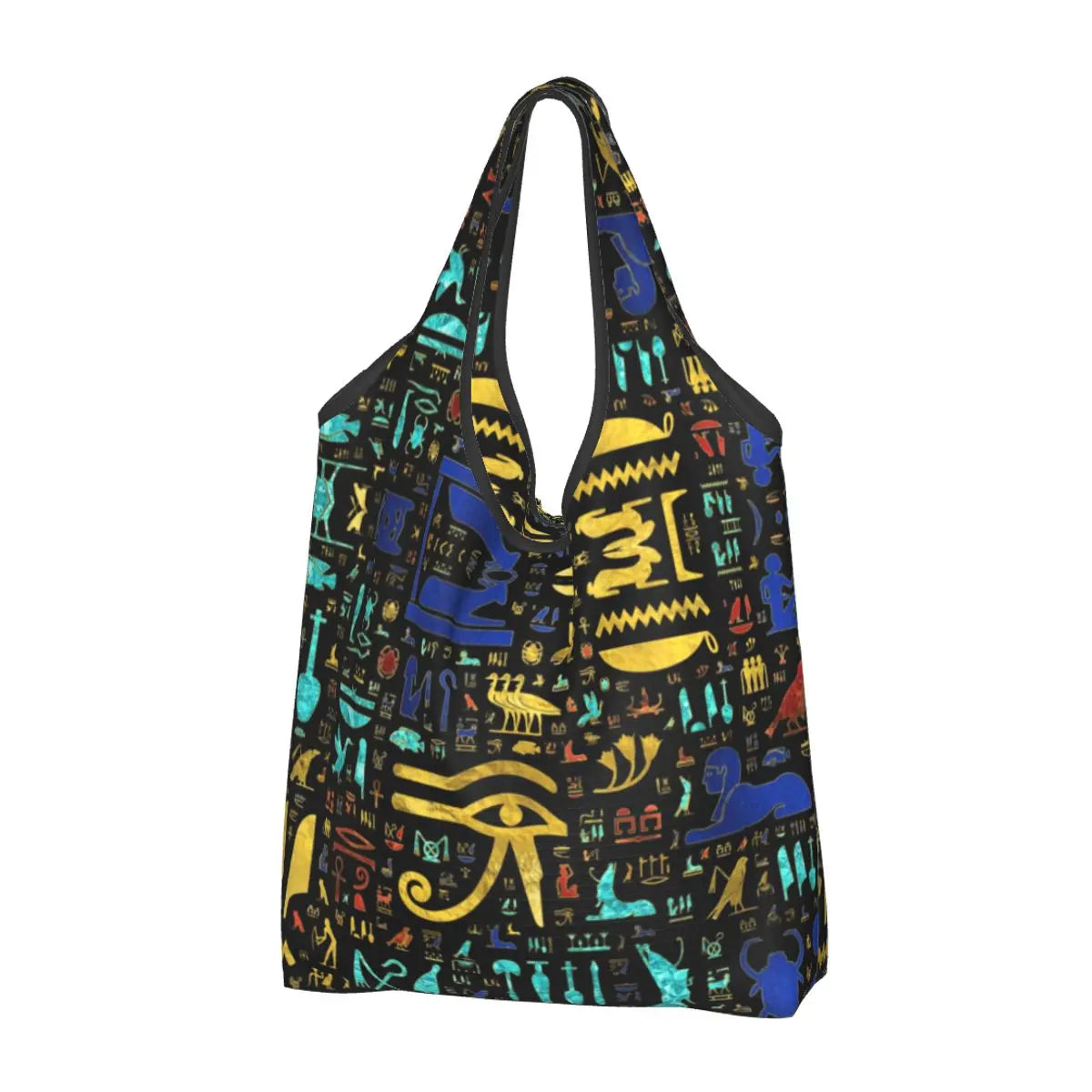 Egyptian Eye Of Horus Grocery Shopping Bags Custom Shopper Tote Shoulder Bag Portable Ancient Egypt Hieroglyphics Handbag