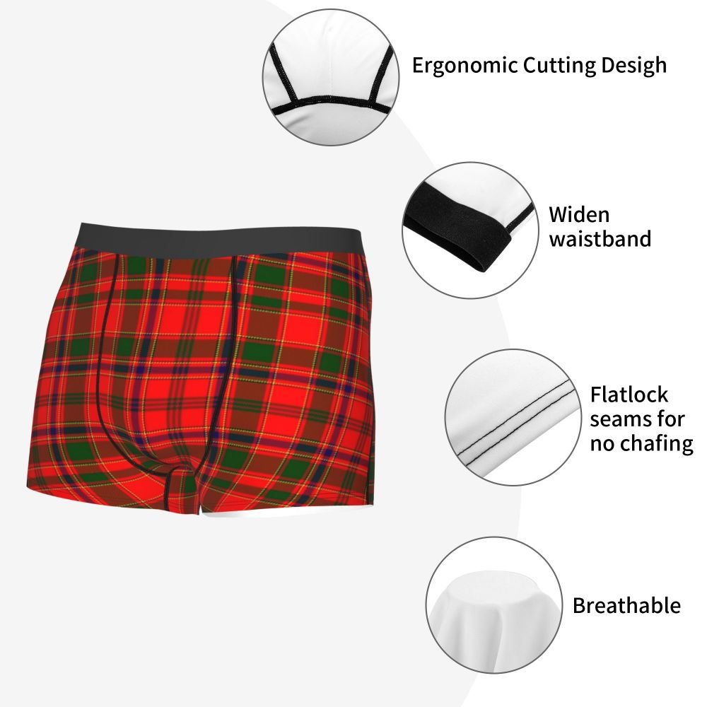 Black Watch Tartan Boxer Shorts for Men in Lycra and Polyester