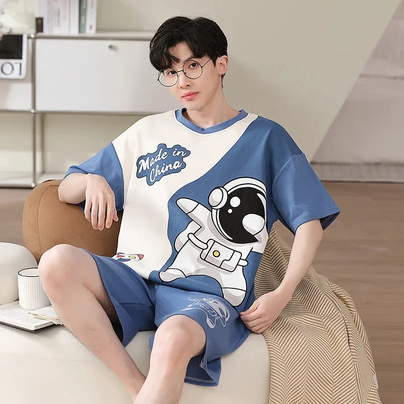 Summer Cotton Pyjamas Casual Pajamas Sleep Tops Shorts For Men Lovely Panda Print Pajama Sets Comfortable Cool Sleepwear 2022