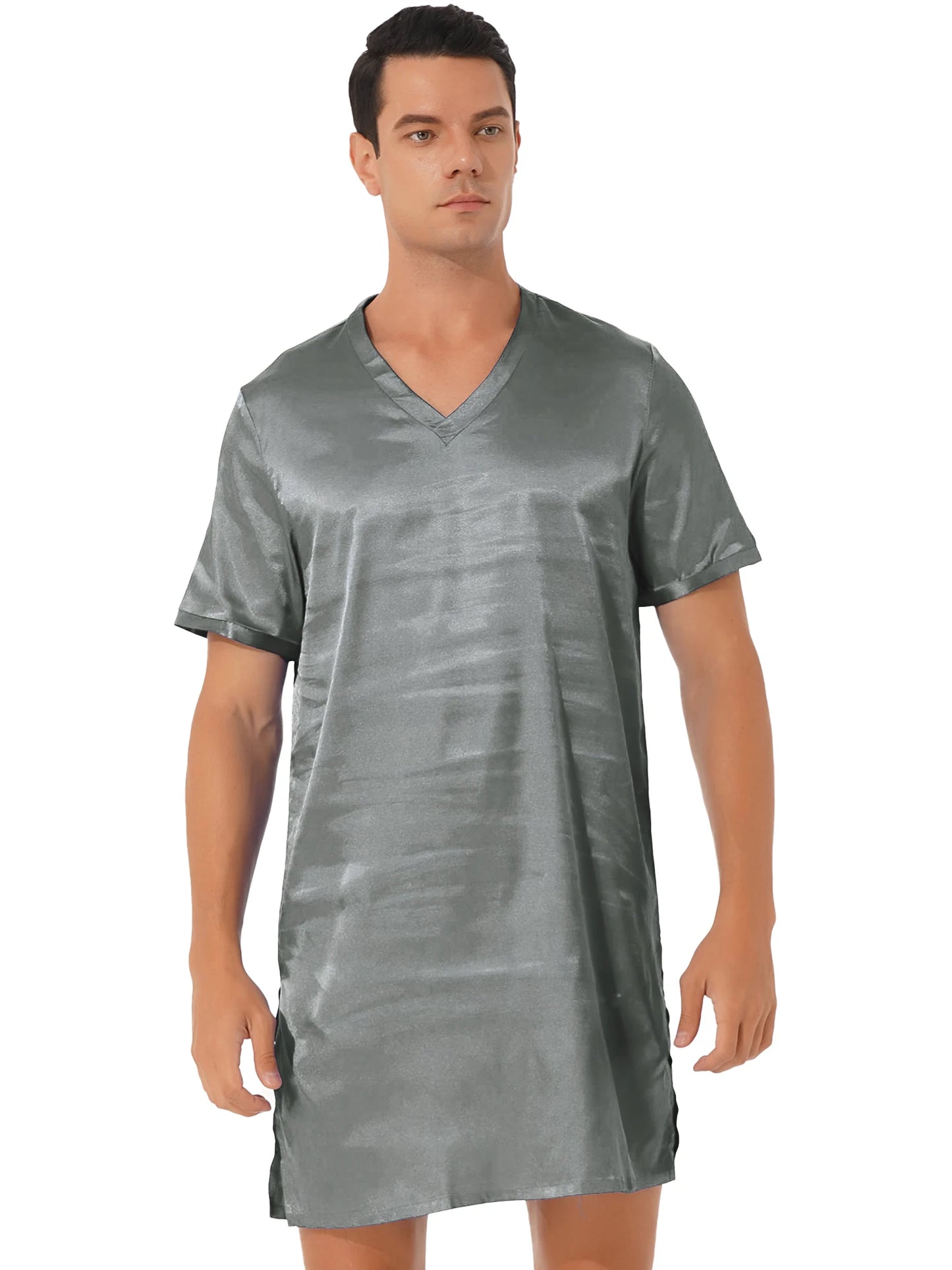 Women Men Silk Satin Pajamas Sleepwear Short Sleeves Nightshirt Kimono Bathrobe Sleep Gown Robe Summer Nightgown Homewear