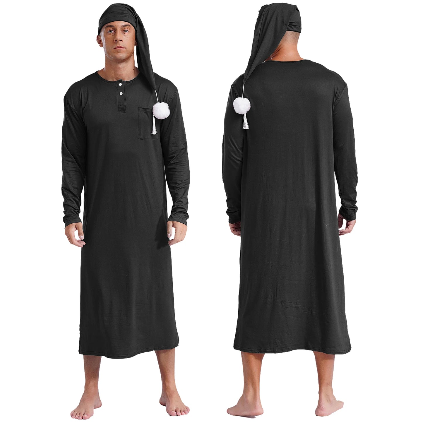 Mens Christmas Striped Sleep Robe with Hat Set
