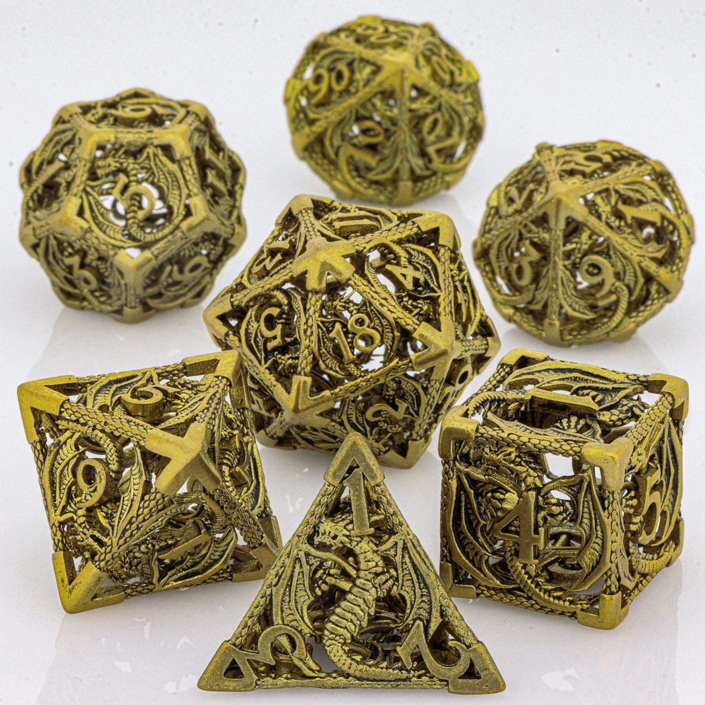 GSF Polyhedral Metal Dragon D&D Dice Set for Dungeons and Dragons Hollow Metal Dice