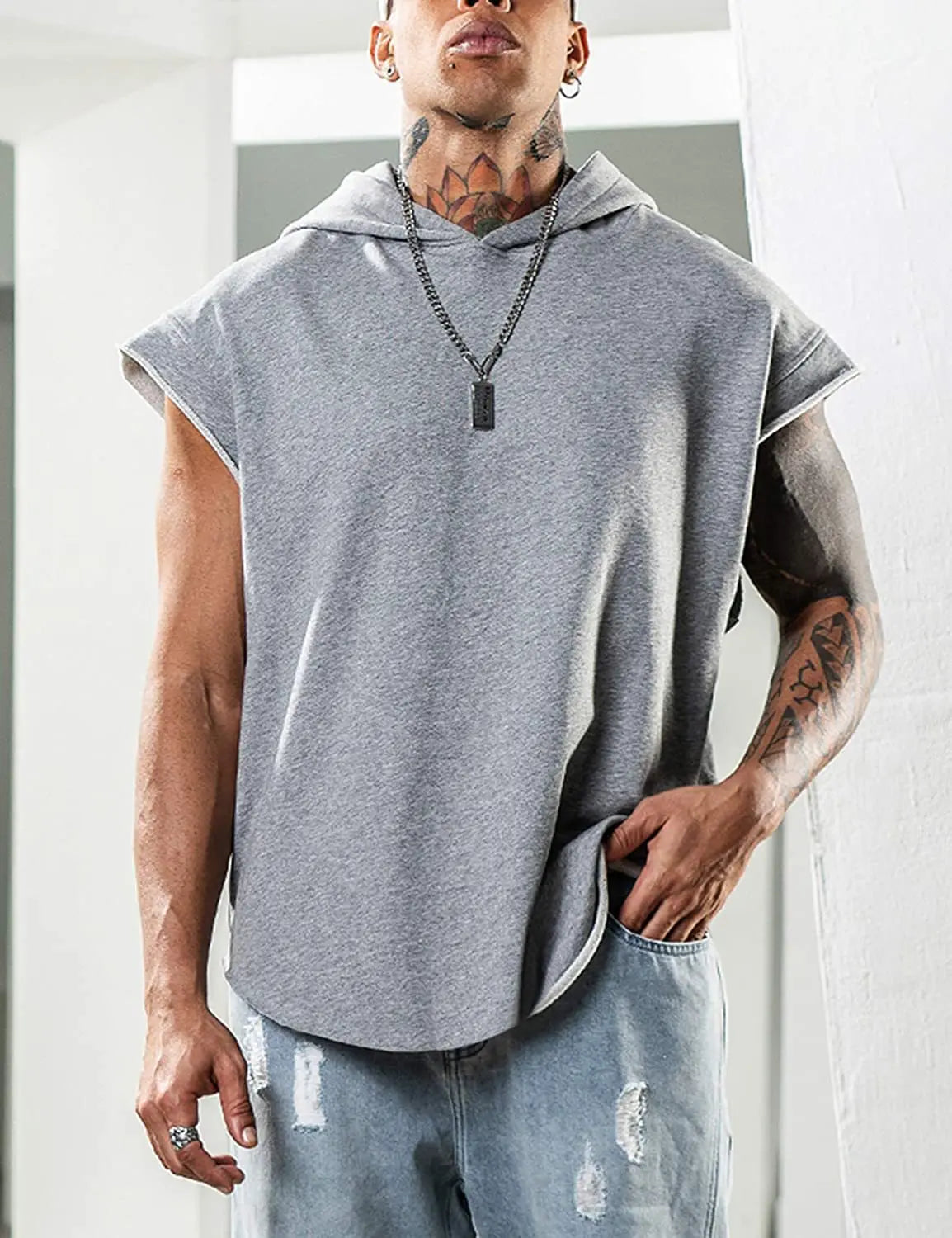2025 Brand New Men's Tank Tops Vest Sleeveless Tees For Male Hooded Man Vests Tops Hip Hop Men Tank Top Hoody T shirt Male Mens
