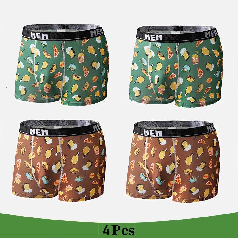 Men's Boxer Shorts 4Pcs Polyester Printed Underwear