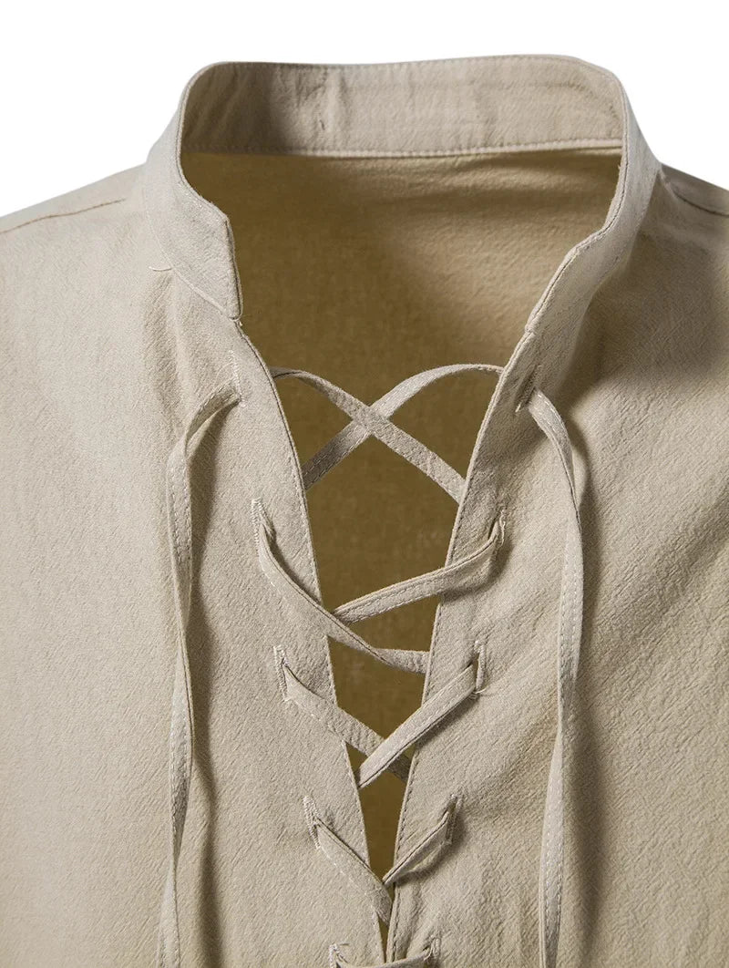 NONE 2026 + Men's Casual Blouse Cotton Linen Shirt Top