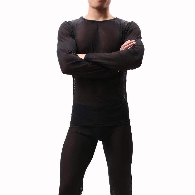 Men's Sheer Pajama Set See-Through Sleepwear