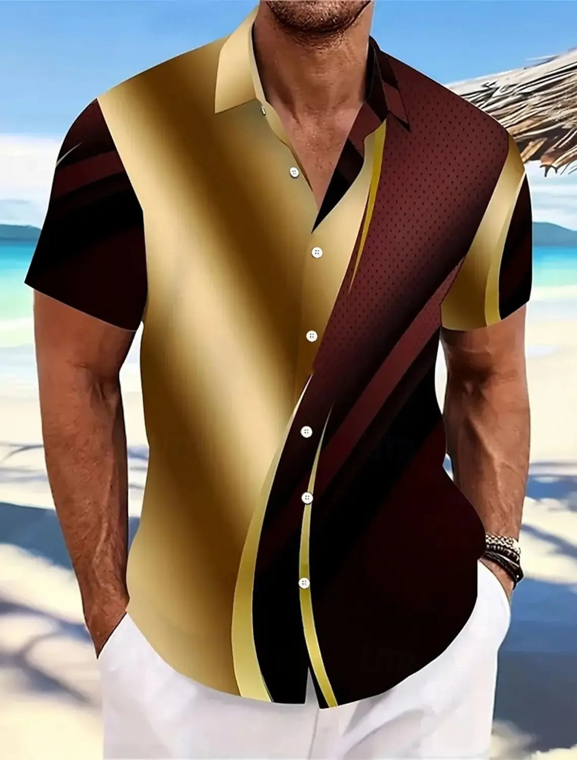 Men's Short Sleeve Geometric Plaid Hawaiian Shirt