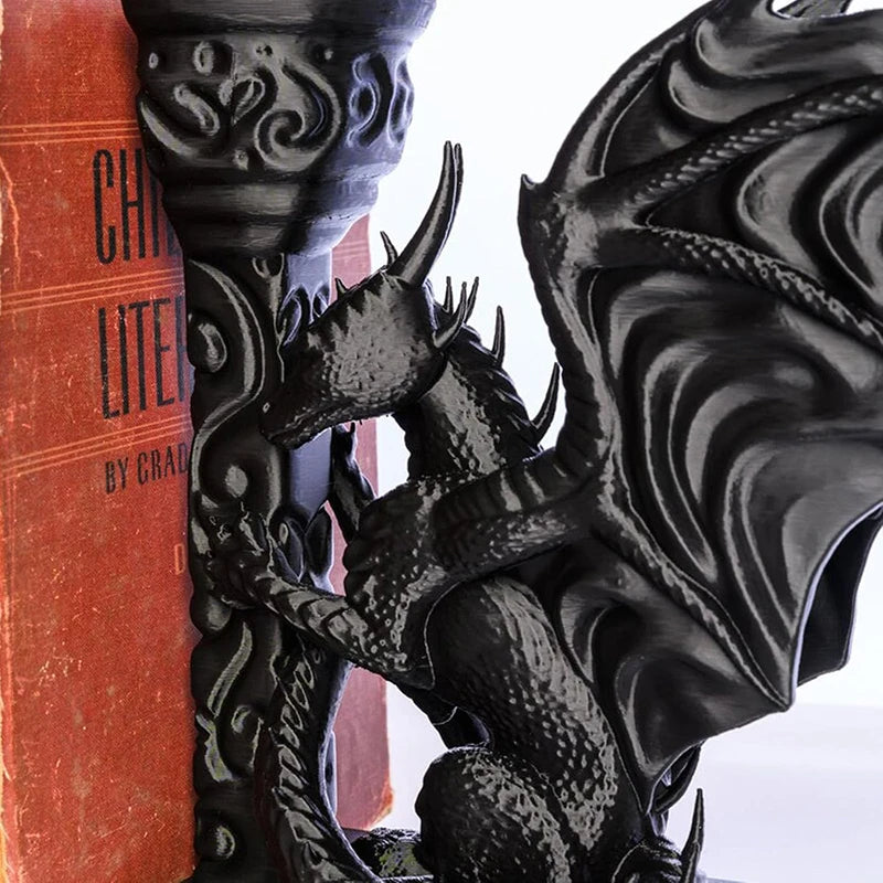 BookShelf in Gold + Black Dragon Bookends 3D Printed Animal Dragon