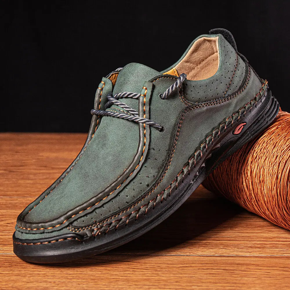 Men's Handmade Leather Casual Sneakers with Comfort Design